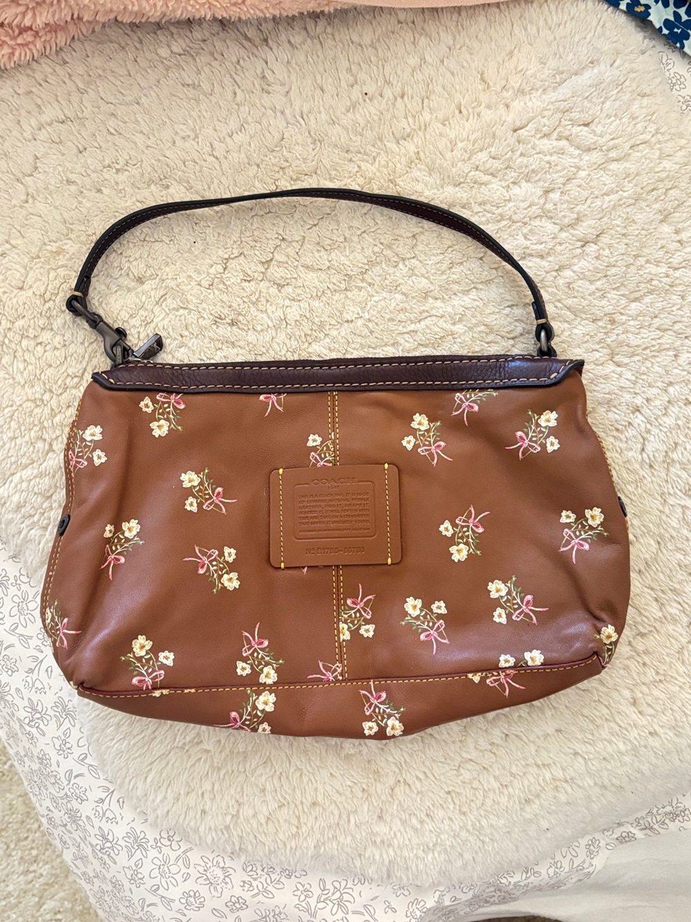 COACH Brown Floral Shoulder Bag Zipper Top